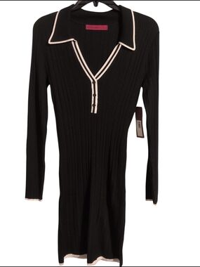 Nwt $98 Scarlett Black Knit Polo Dress Slim Career Casual Travel Stretch Small
